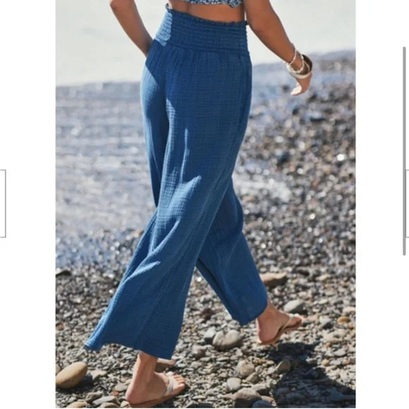 Women's Blue Wide-Leg Pants - Picture 2 of 6